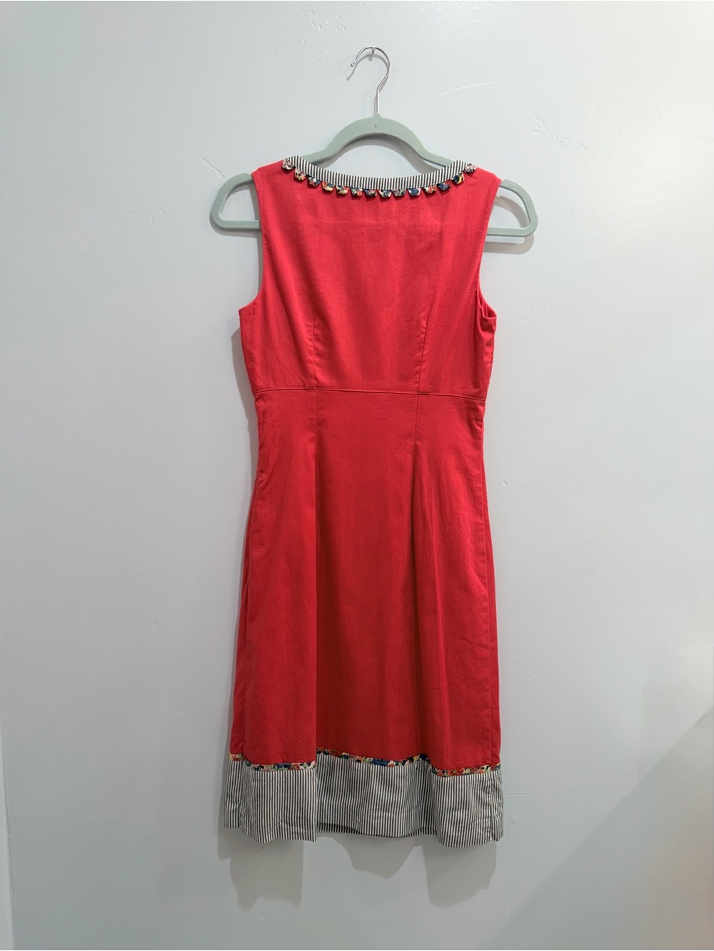 Boden Coral Pink Cotton Shift Dress with Cutout Neckline Striped Floral Trim 2 - Picture 10 of 16